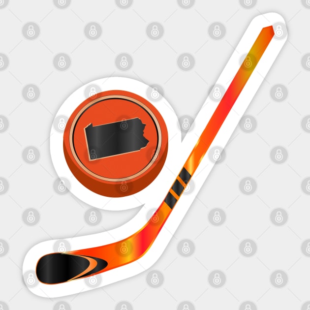 NHL - PA Orange Black Stick and Puck Sticker by geodesyn